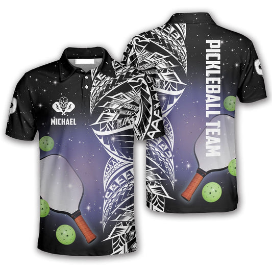 Pickleball Polo Shirts, Night Sky Tribal Pickleball Polo Shirts