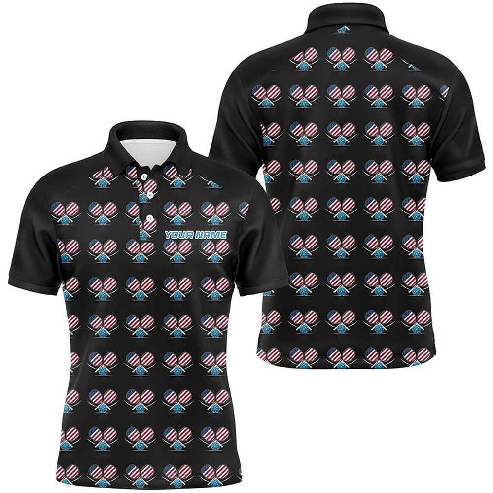 Pickleball Polo Shirts, Personalized American Flag Pickleball Polo Shirts For Men, Patriotic Pickleball Jerseys For Team