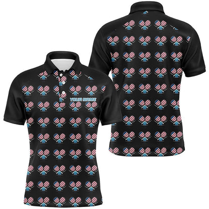 Pickleball Polo Shirts, Personalized American Flag Pickleball Polo Shirts For Men, Patriotic Pickleball Jerseys For Team