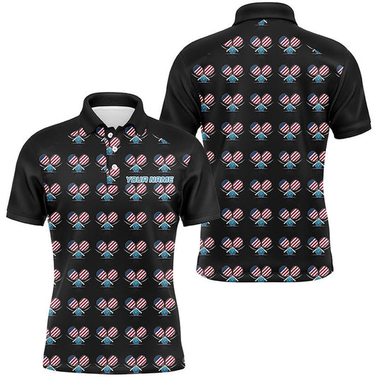 Pickleball Polo Shirts, Personalized American Flag Pickleball Polo Shirts For Men, Patriotic Pickleball Jerseys For Team