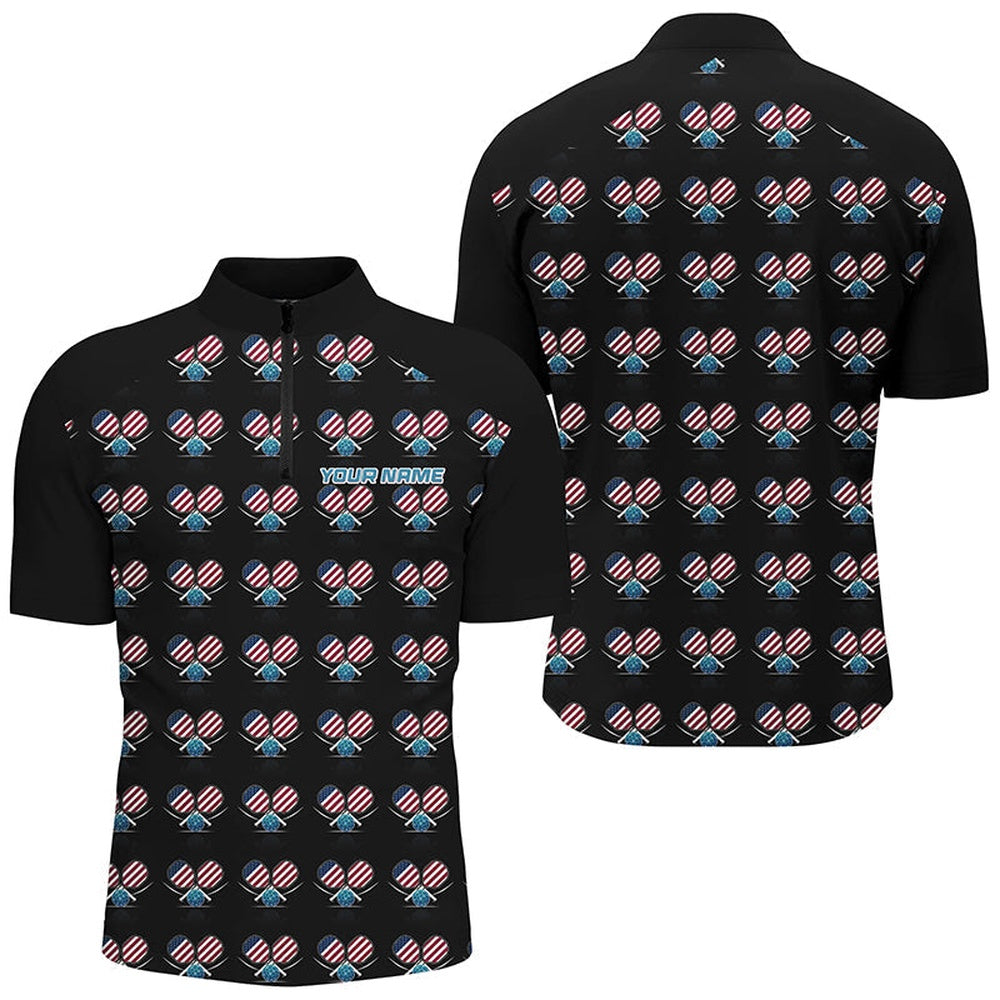 Pickleball Polo Shirts, Personalized American Flag Pickleball Polo Shirts For Men, Patriotic Pickleball Jerseys For Team