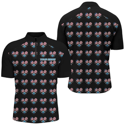 Pickleball Polo Shirts, Personalized American Flag Pickleball Polo Shirts For Men, Patriotic Pickleball Jerseys For Team
