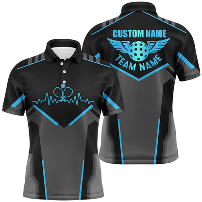Pickleball Polo Shirts, Personalized Men'S Pickleball Polo Shirts, Pickleball Tournament Shirts For Team Light Blue