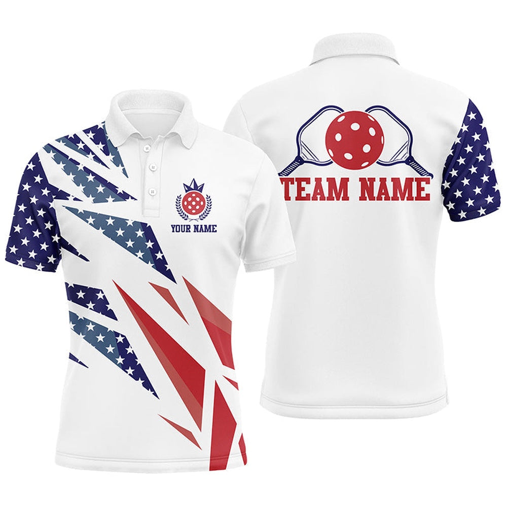 Pickleball Polo Shirts, Personalized Patriotic Pickleball Polo Shirts For Men, American Flag Design For Court Style