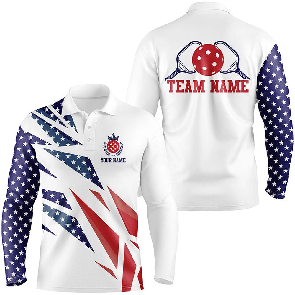 Pickleball Polo Shirts, Personalized Patriotic Pickleball Polo Shirts For Men, American Flag Design For Court Style