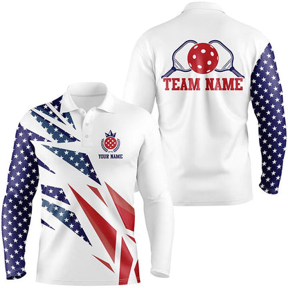 Pickleball Polo Shirts, Personalized Patriotic Pickleball Polo Shirts For Men, American Flag Design For Court Style