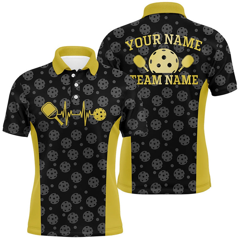 Pickleball Polo Shirts, Personalized Pickleball Pattern Team Shirts, Pickleball Men Jerseys Gifts For Players Yellow