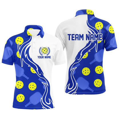 Pickleball Polo Shirts, Pickleball Ball And Paddles Custom Pickleball Shirts For Men, Casual Pickleball Polo Tops Blue