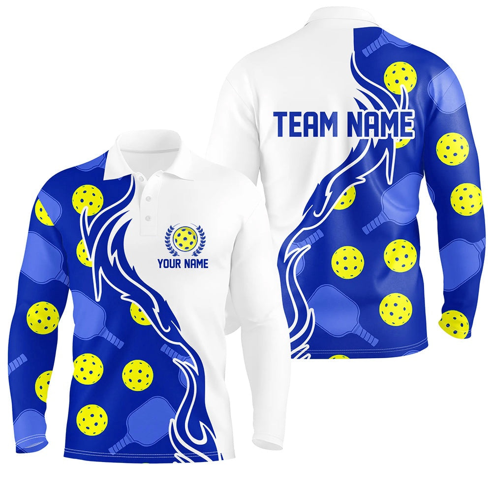 Pickleball Polo Shirts, Pickleball Ball And Paddles Custom Pickleball Shirts For Men, Casual Pickleball Polo Tops Blue