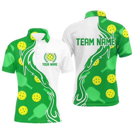 Pickleball Polo Shirts, Pickleball Ball And Paddles Custom Pickleball Shirts For Men, Casual Pickleball Polo Tops Green