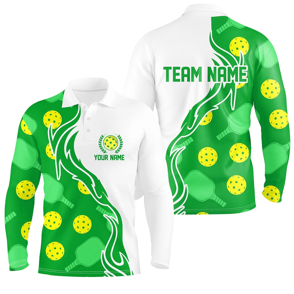 Pickleball Polo Shirts, Pickleball Ball And Paddles Custom Pickleball Shirts For Men, Casual Pickleball Polo Tops Green