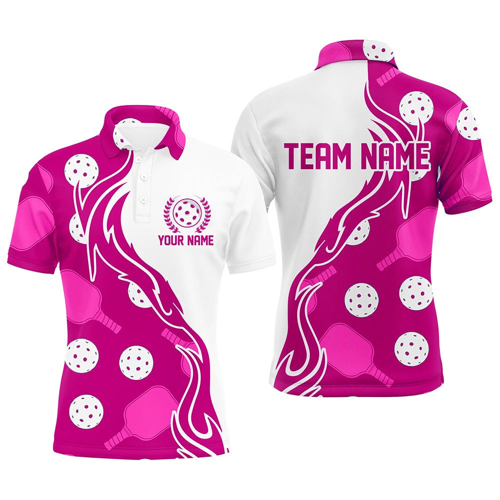 Pickleball Polo Shirts, Pickleball Ball And Paddles Custom Pickleball Shirts For Men, Casual Pickleball Polo Tops Pink