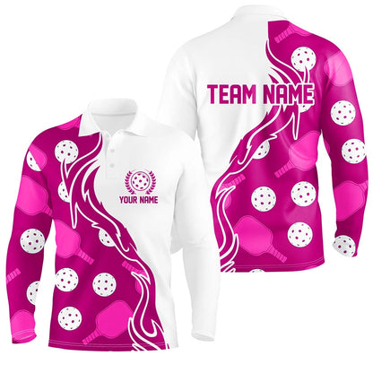 Pickleball Polo Shirts, Pickleball Ball And Paddles Custom Pickleball Shirts For Men, Casual Pickleball Polo Tops Pink