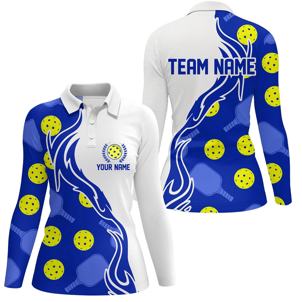 Pickleball Polo Shirts, Pickleball Ball And Paddles Custom Pickleball Shirts for ladies, Casual Pickleball Polo Tops Blue