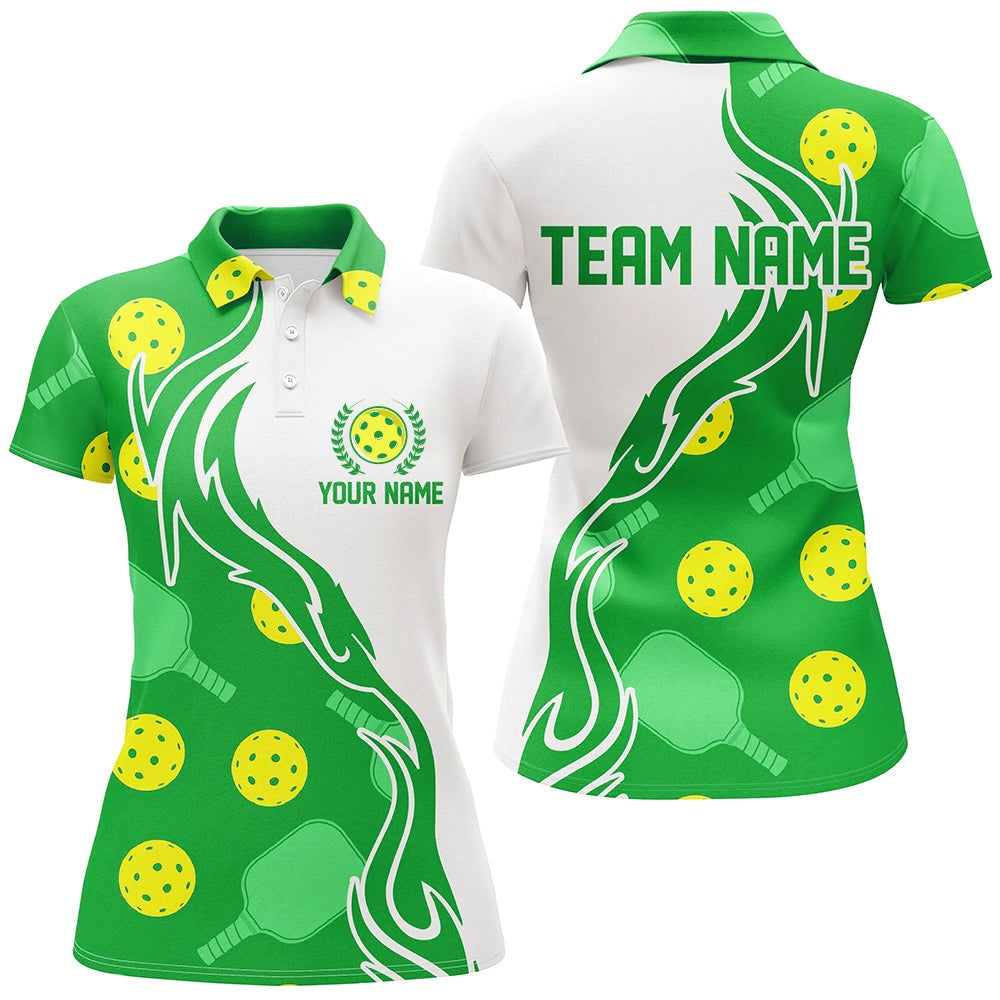Pickleball Polo Shirts, Pickleball Ball And Paddles Custom Pickleball Shirts for ladies, Casual Pickleball Polo Tops Green