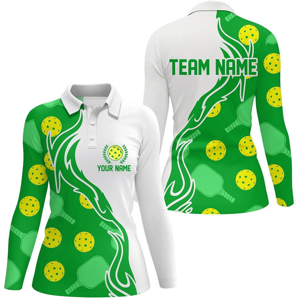 Pickleball Polo Shirts, Pickleball Ball And Paddles Custom Pickleball Shirts for ladies, Casual Pickleball Polo Tops Green