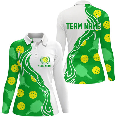 Pickleball Polo Shirts, Pickleball Ball And Paddles Custom Pickleball Shirts for ladies, Casual Pickleball Polo Tops Green