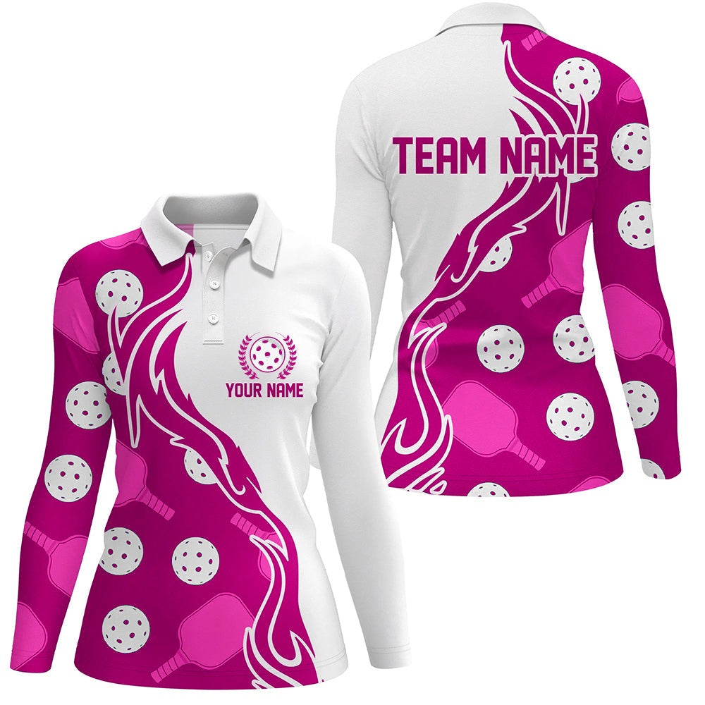 Pickleball Polo Shirts, Pickleball Ball And Paddles Custom Pickleball Shirts for ladies, Casual Pickleball Polo Tops Pink