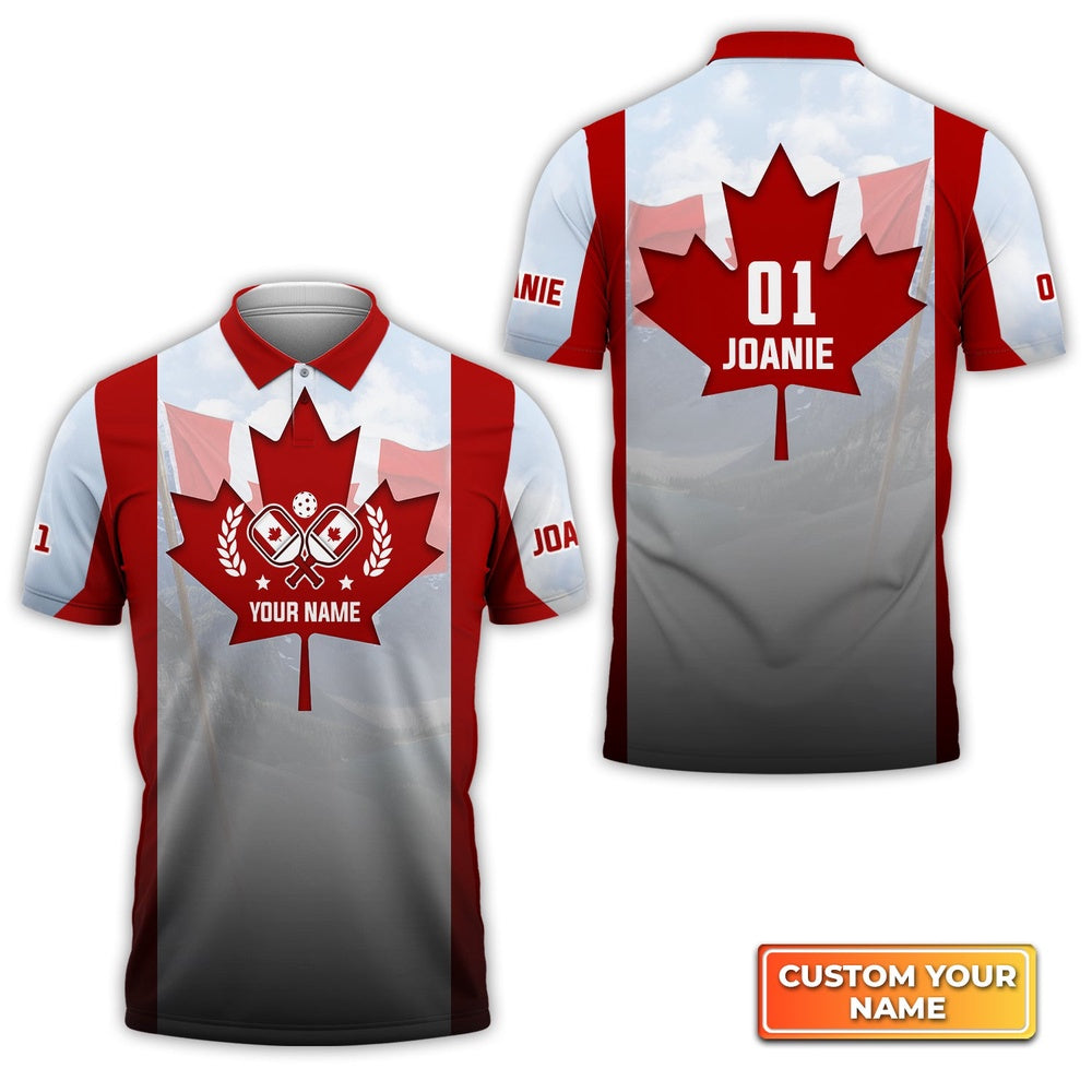 Pickleball Polo Shirts, Pickleball Canada Flag Personalized Name 3D Polo Shirt