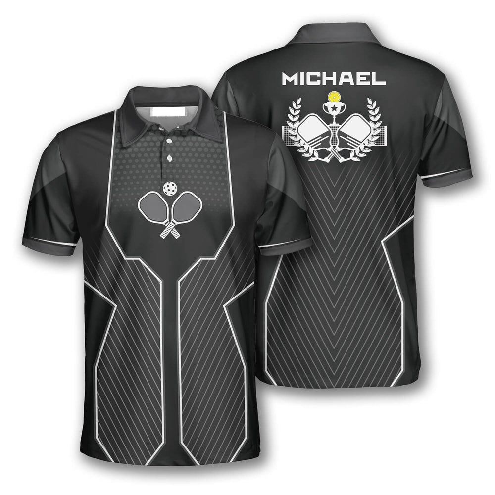 Pickleball Polo Shirts, Pickleball Emblem Black Sport Version Custom Pickleball Polo Shirts