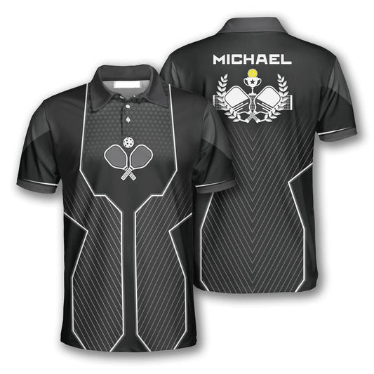Pickleball Polo Shirts, Pickleball Emblem Black Sport Version Custom Pickleball Polo Shirts