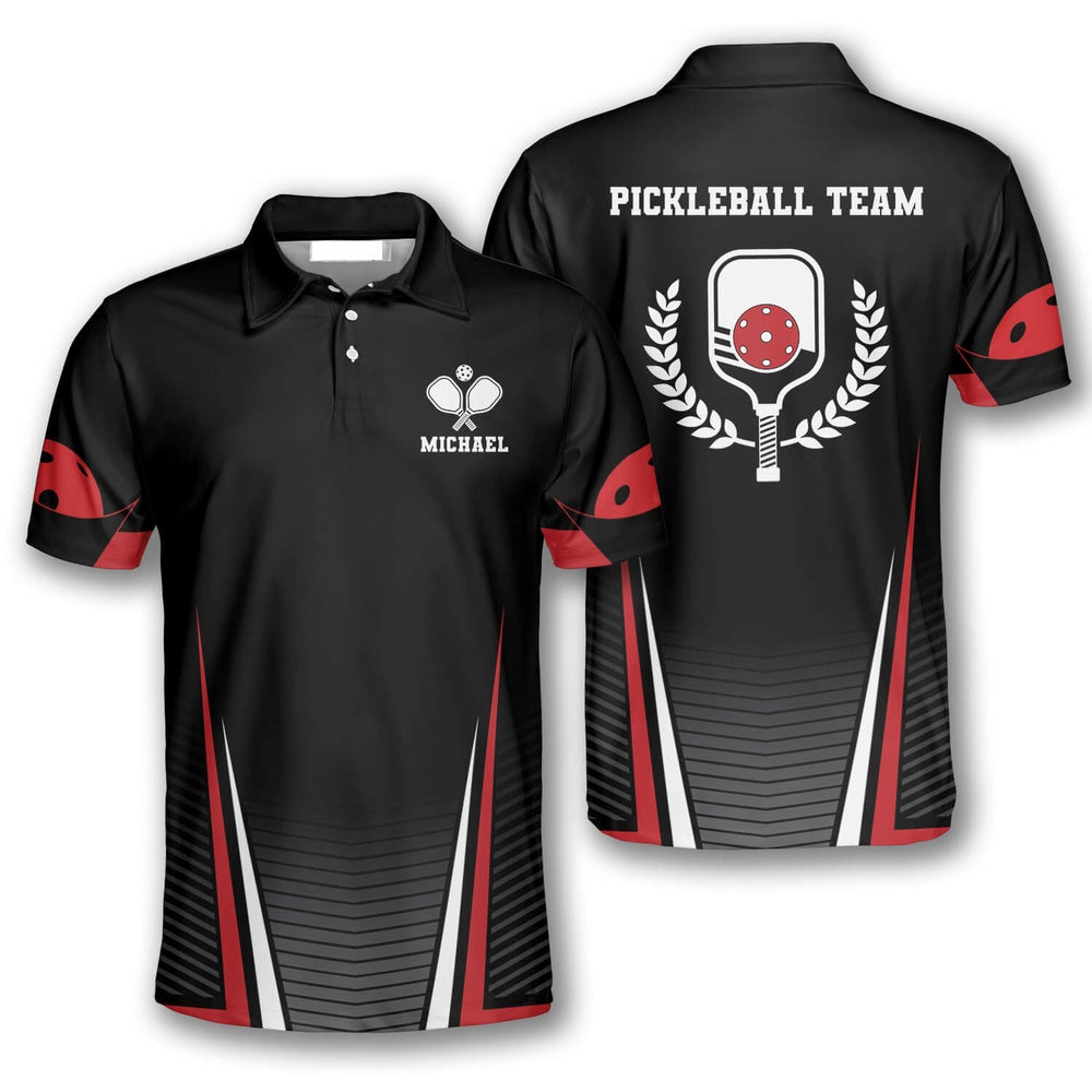 Pickleball Polo Shirts, Red Black Sport Style Custom Pickleball Polo Shirts