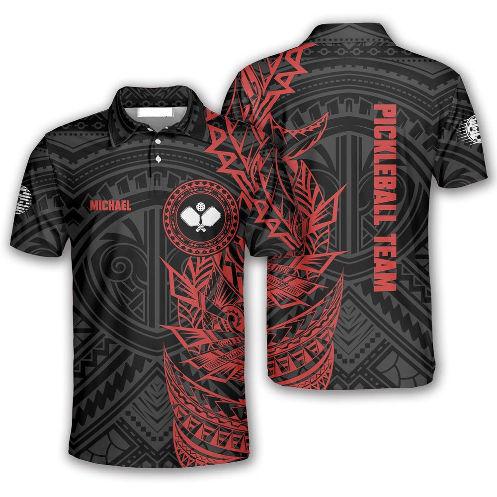 Pickleball Polo Shirts, Red Tribal Pickleball Polo Shirts