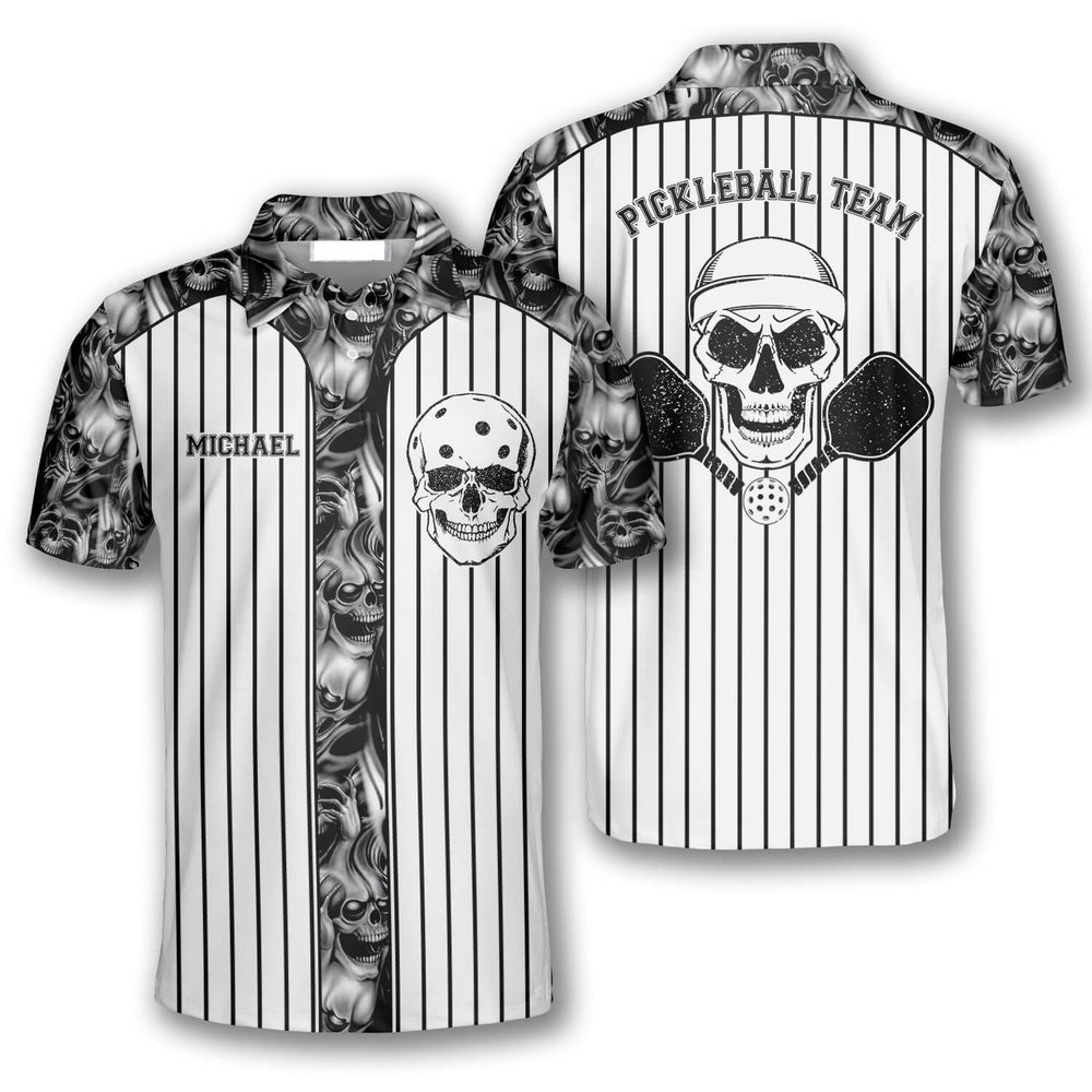 Pickleball Polo Shirts, Skull Vertical Stripes Custom Pickleball Polo Shirts