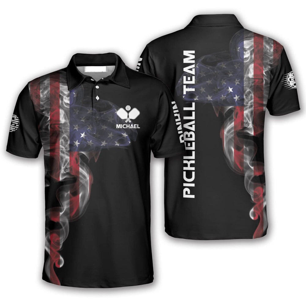 Pickleball Polo Shirts, Smoky US Flag Pickleball Polo Shirts