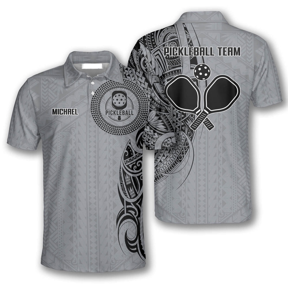 Pickleball Polo Shirts, Strike Grey Tribal Tattoo Custom Pickleball Polo Shirts