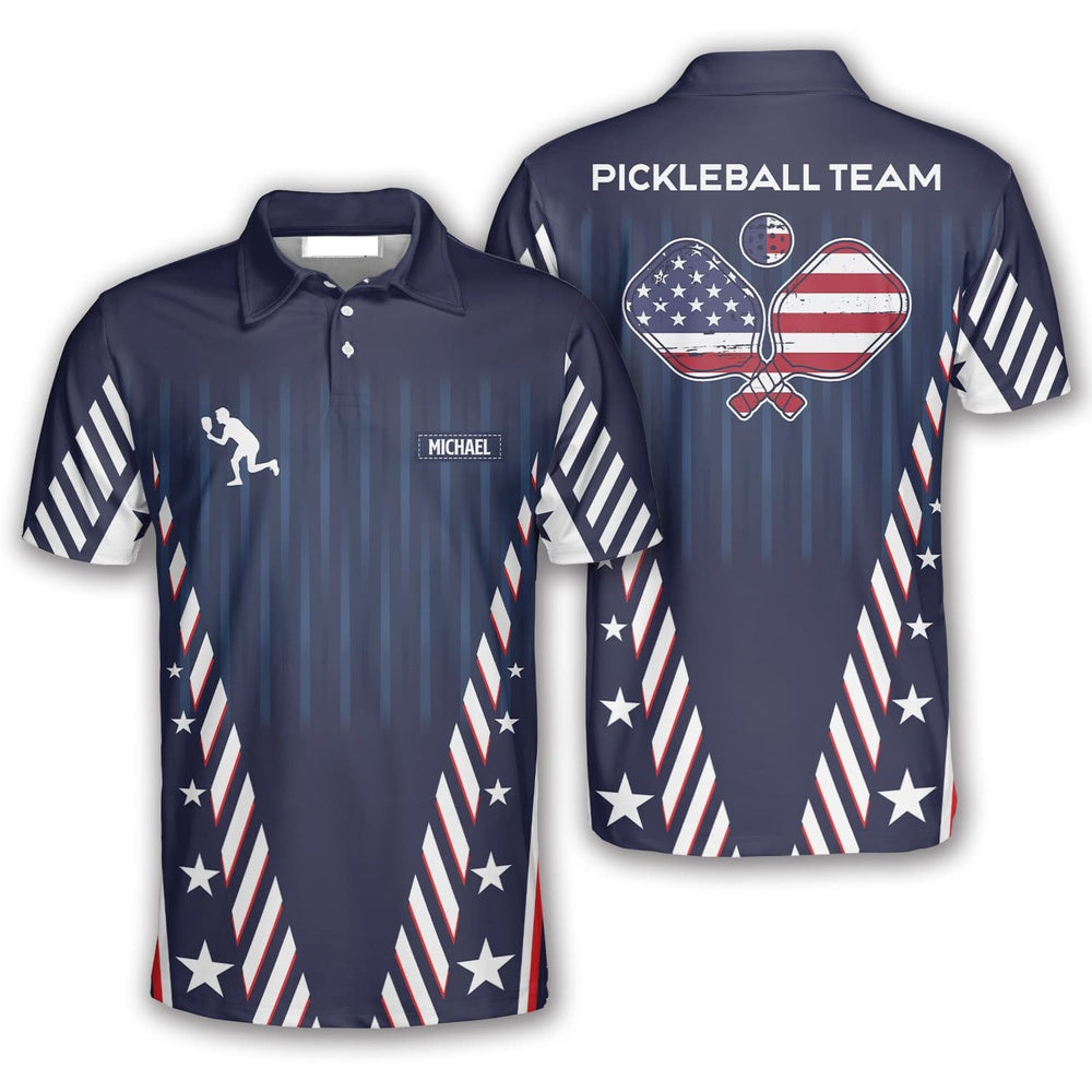 Pickleball Polo Shirts, US Flag Pattern Pickleball Polo Shirts