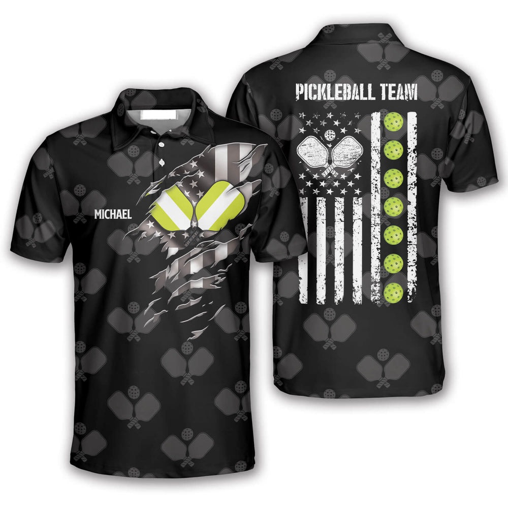 Pickleball Polo Shirts, US Flag Pickleball Polo Shirts