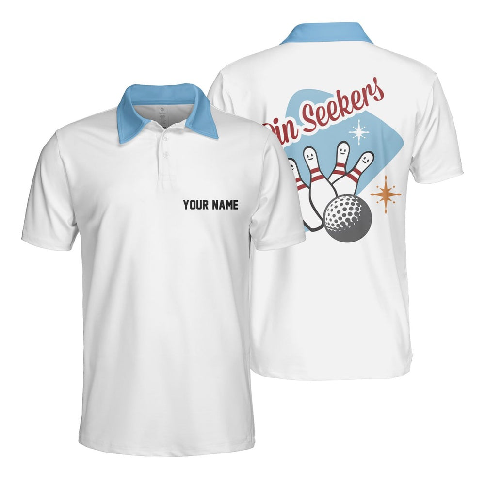 Pin Seekers Bowling Polo Shirt, Custom Name Retro Bowling Team Shirt