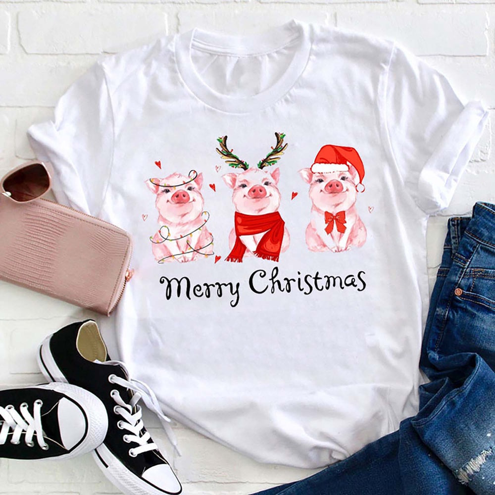Pink Pig Merry Christmas T Shirt, Merry T Shirt, Unisex Christmas Shirts