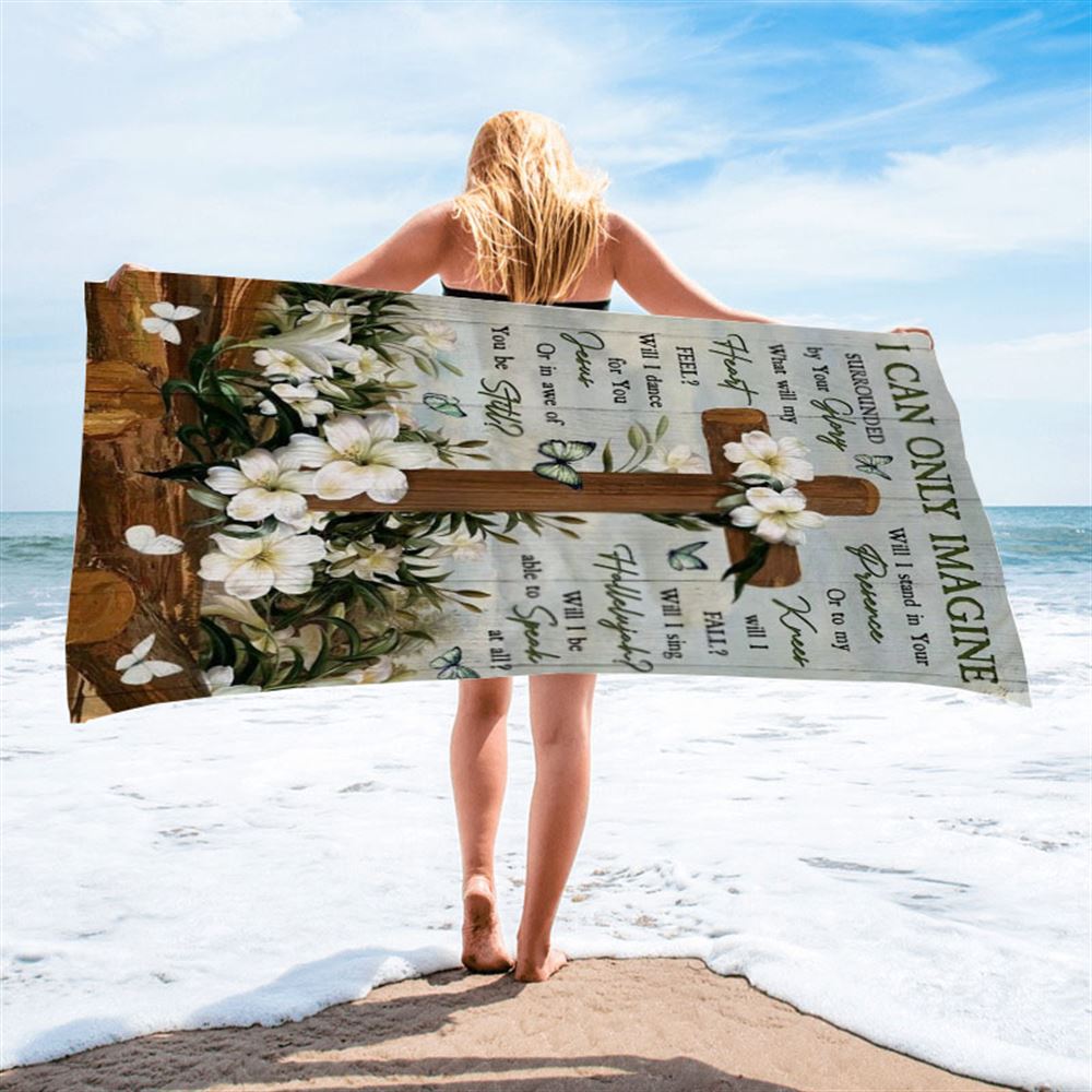 Plumeria Painting Jesus Cross I Can Only Imagine Beach Towel, Christian Beach Towel, Christian Gift, Gift For Women