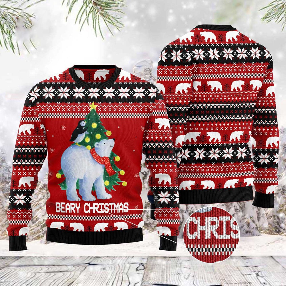 Polar Bear Beary Xmas Ugly Christmas Sweater, Funny Xmas Sweater, Sweater Xmas