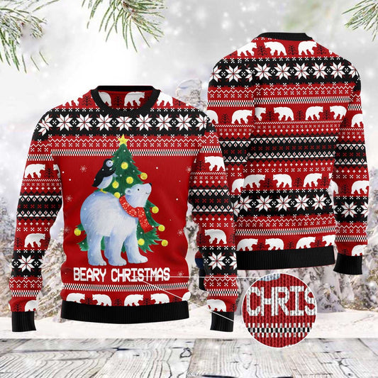 Polar Bear Beary Xmas Ugly Christmas Sweater, Funny Xmas Sweater, Sweater Xmas