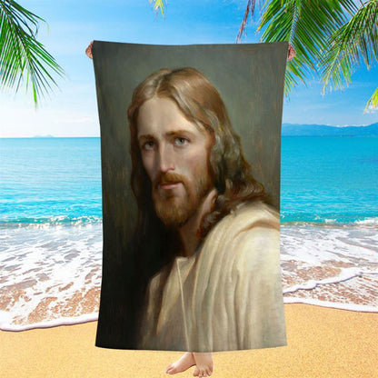 Portrait Of Jesus Christ Man Of Galilee Beach Towel Pictures - Christian Beach Towel - Jesus Beach Towel