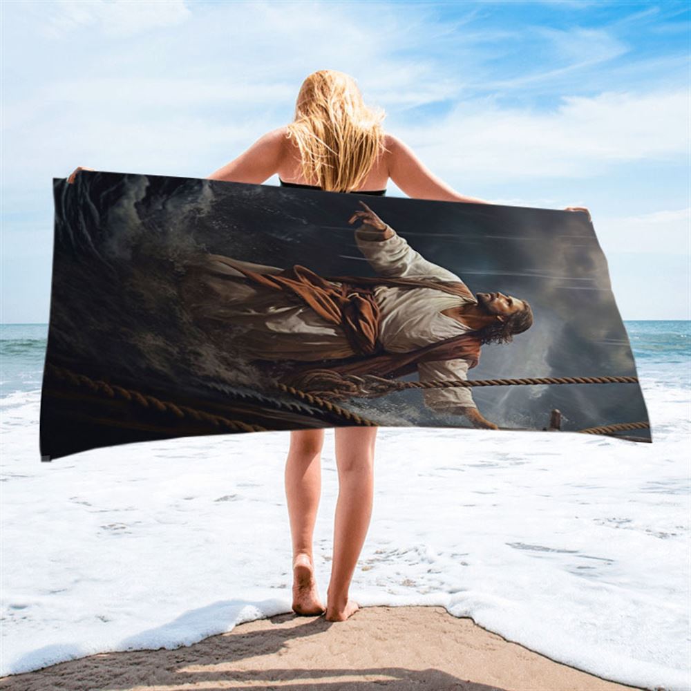 Power Jesus Christ Came To Rescue A Fishing Boat Beach Towel - Jesus Beach Towel - Christian Beach Towel Decor