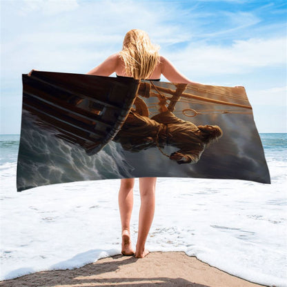 Power Jesus Christ Came To Rescue A Fishing Boat In A Storm Beach Towel - Jesus Beach Towel - Christian Beach Towel Decor