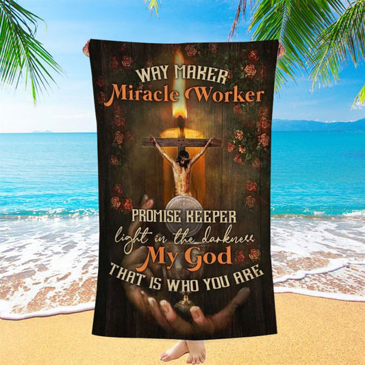 Pretty Candle Rose Garden Jesus Way Maker Miracle Worker Beach Towel, Christian Beach Towel, Christian Gift, Gift For Women