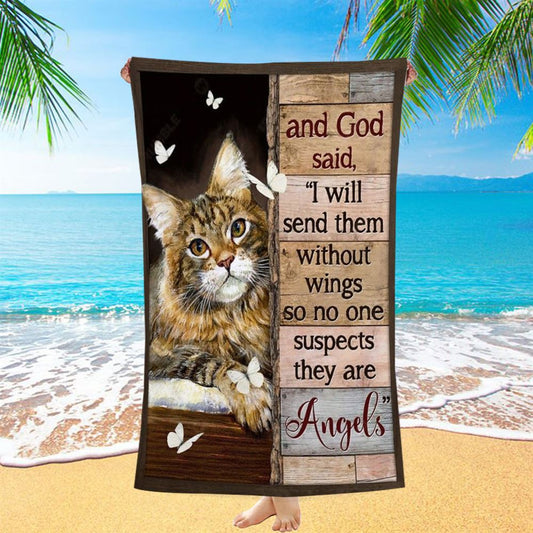 Pretty Cat Drawing And God Said I Will Send Them Without Wings Beach Towel, Christian Beach Towel, Christian Gift, Gift For Women