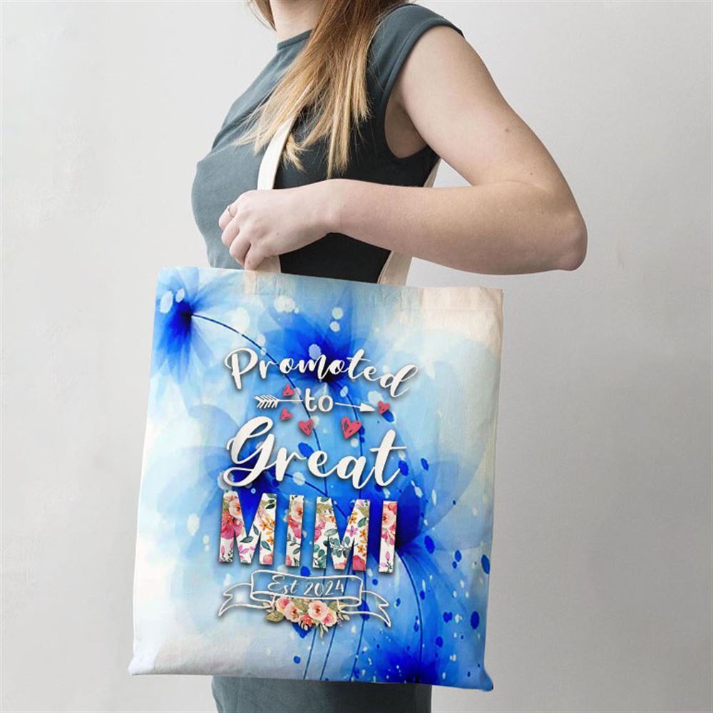 Promoted To Great Mimi Est 2024 Mothers Day Flower Tote Bag, Women Tote Bag, Canvas Tote Bag, Printed Tote Bag