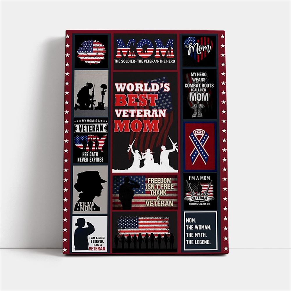 Proud Of Veteran Mom Canvas Prints Vintage, Mother's Day Canvas Art, Gift For Mom, Birthday Gift, Mother's Day Wall Art