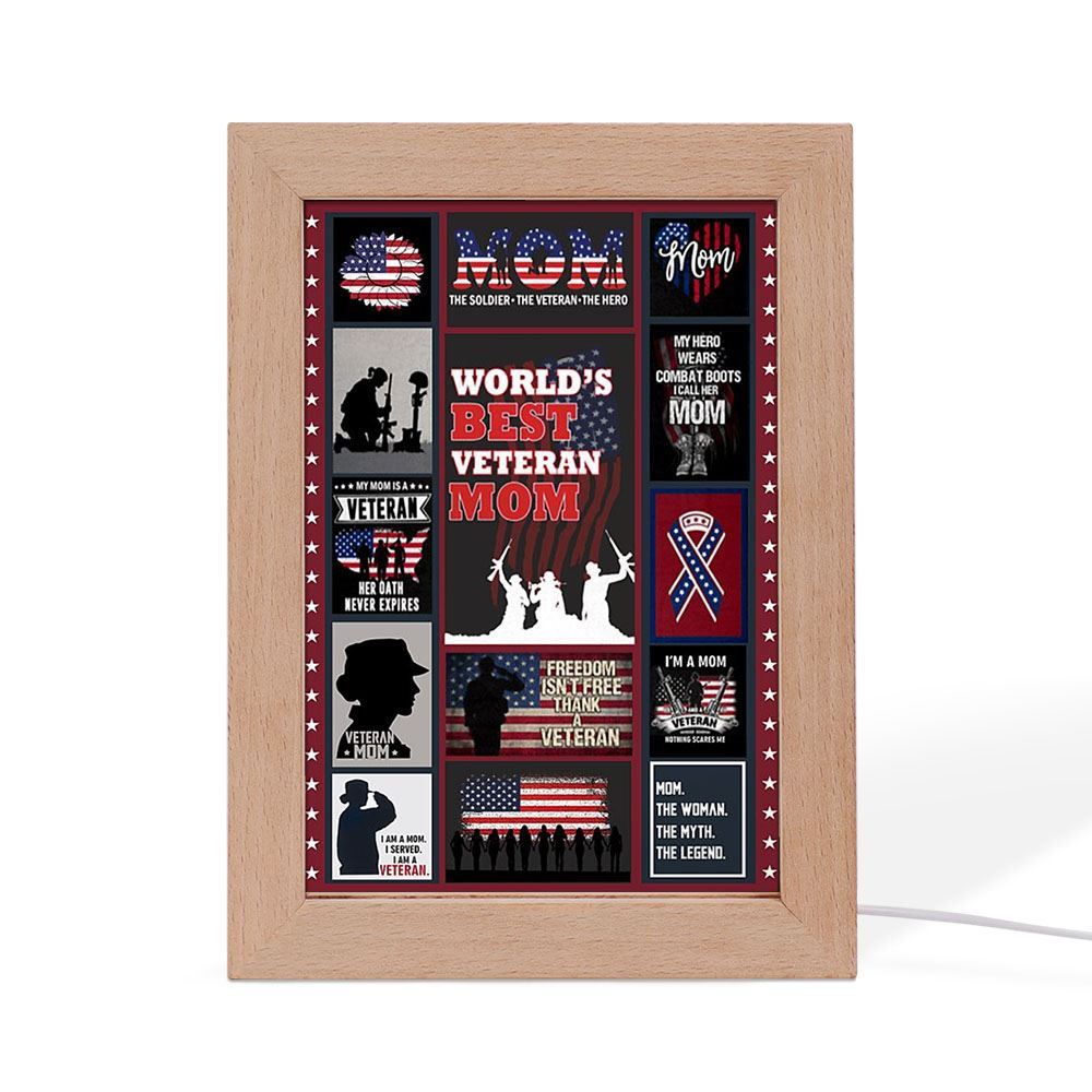 Proud Of Veteran Mom Frame Lamp Prints Vintage, Mother's Day Night Light, Best Mom Ever, Gift For Mom