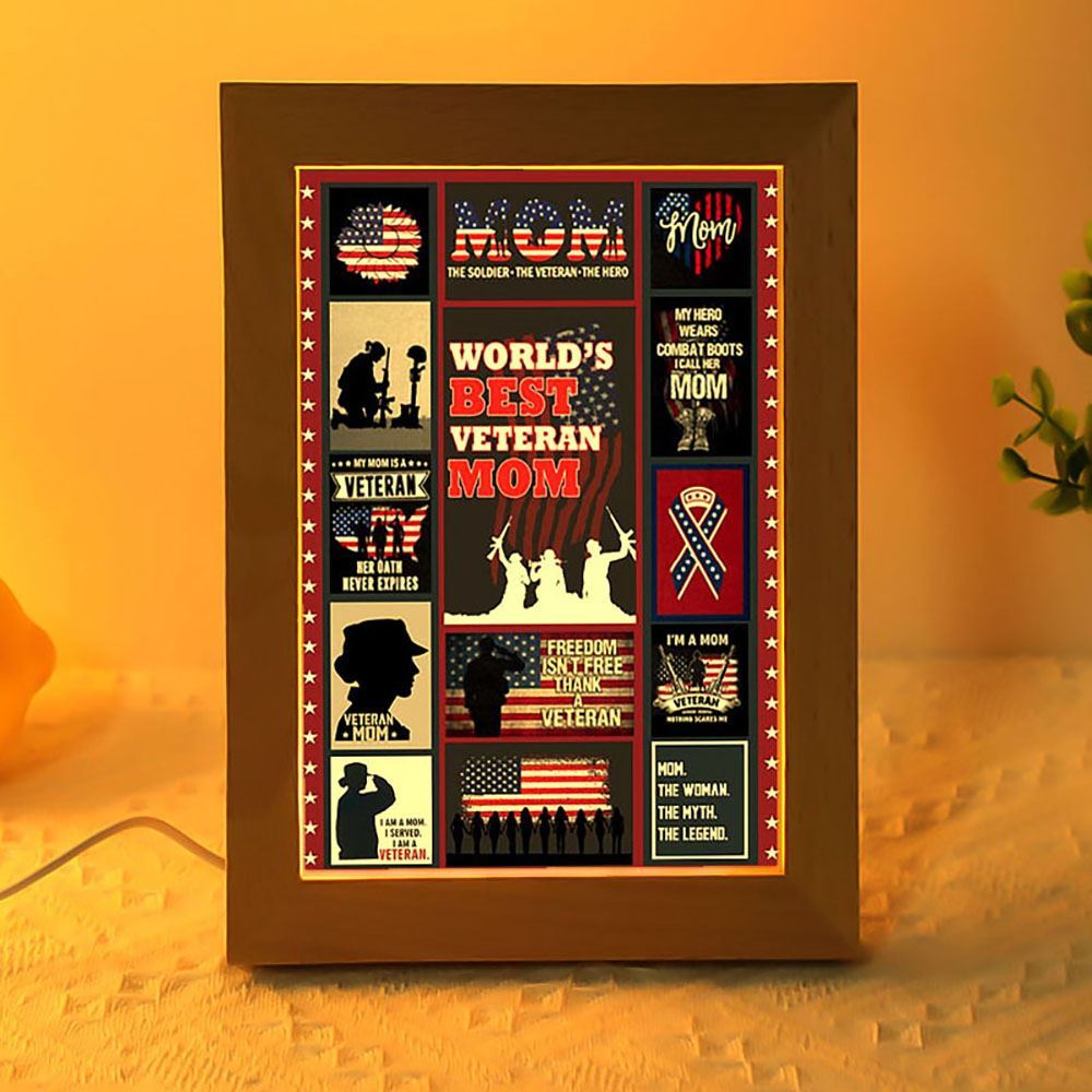 Proud Of Veteran Mom Frame Lamp Prints Vintage, Mother's Day Night Light, Best Mom Ever, Gift For Mom