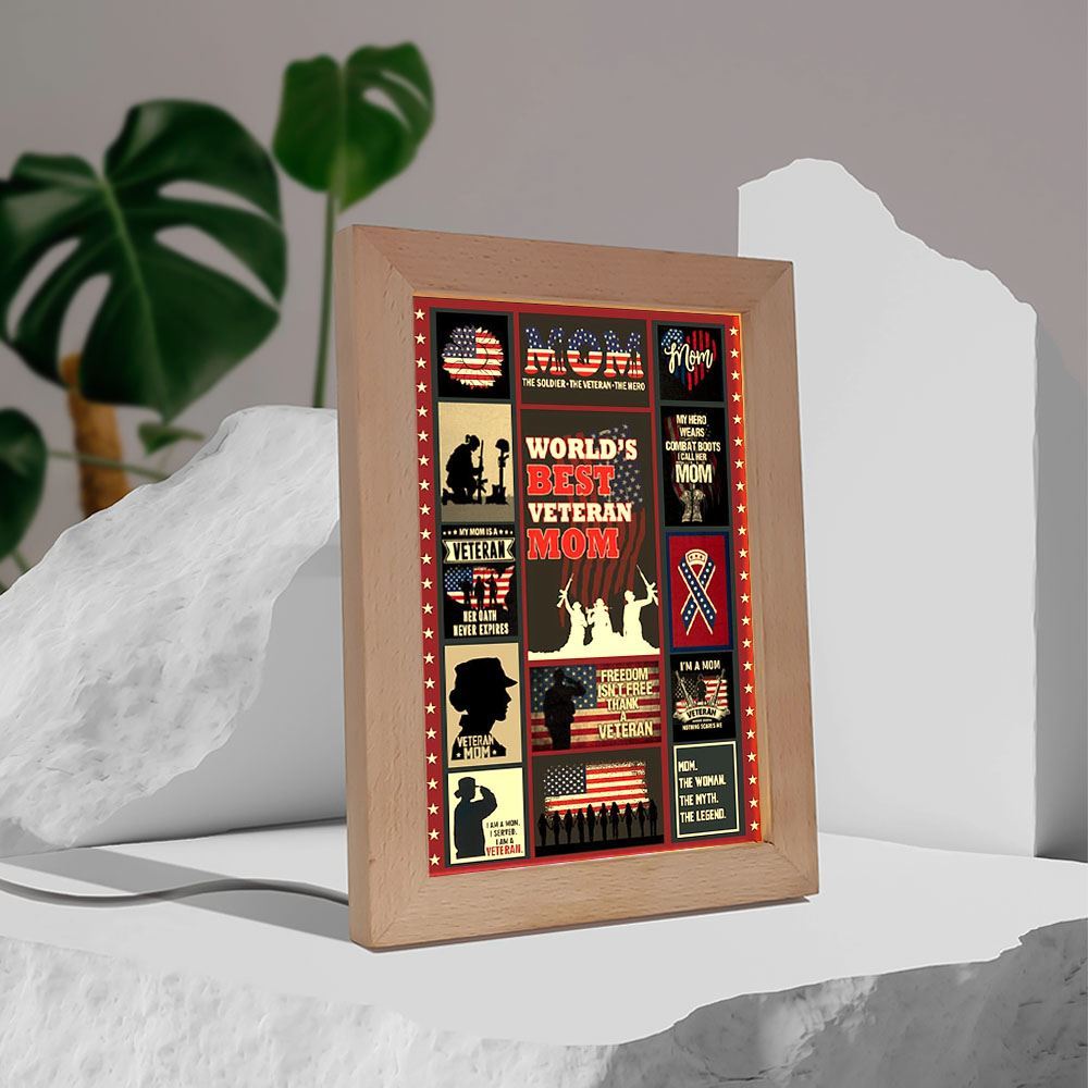 Proud Of Veteran Mom Frame Lamp Prints Vintage, Mother's Day Night Light, Best Mom Ever, Gift For Mom
