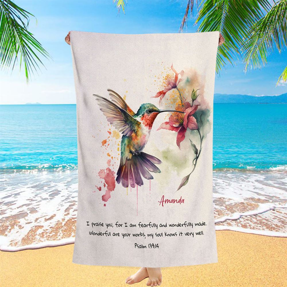 Psalm 13914 I Am Fearfully And Wonderfully Made Personalized Beach Towel - Religious Beach Towel - Bible Beach Towel