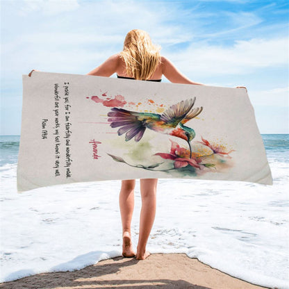 Psalm 13914 I Am Fearfully And Wonderfully Made Personalized Beach Towel - Religious Beach Towel - Bible Beach Towel