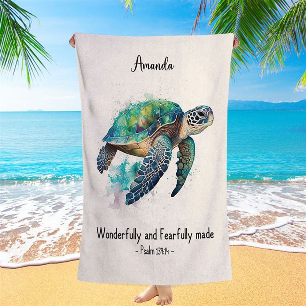 Psalm 13914 Wonderfully And Fearfully Made Personalized Beach Towel - Religious Beach Towel - Bible Beach Towel